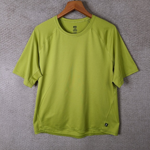 REI Co Op Shirt Men Large Green Quick Dry Performance T Shirt Polyester Stretch